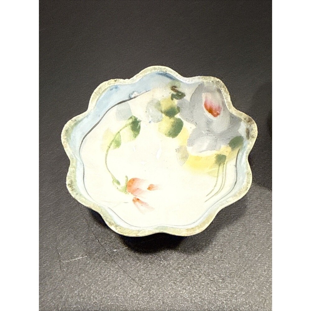 Vintage Pair Nippon Pink Hand Painted Floral Trinket Dish Small Handpainted - Picture 2 of 8